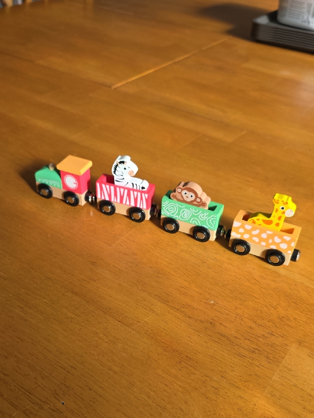Wooden Animal Train Set - Yellow, Green, Red, Pink Animals